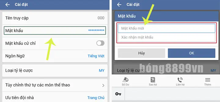 đổi mật khẩu trên bong88