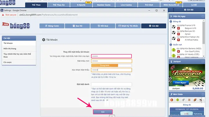 đổi mật khẩu bong88
